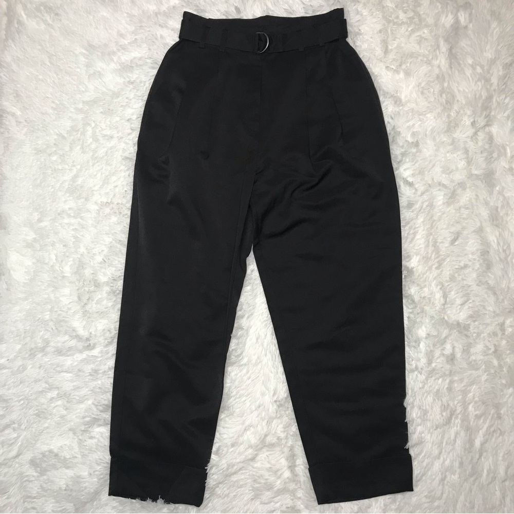 Elizabeth And James High Waist Paperbag Cuffed Belted Pants 8 Black